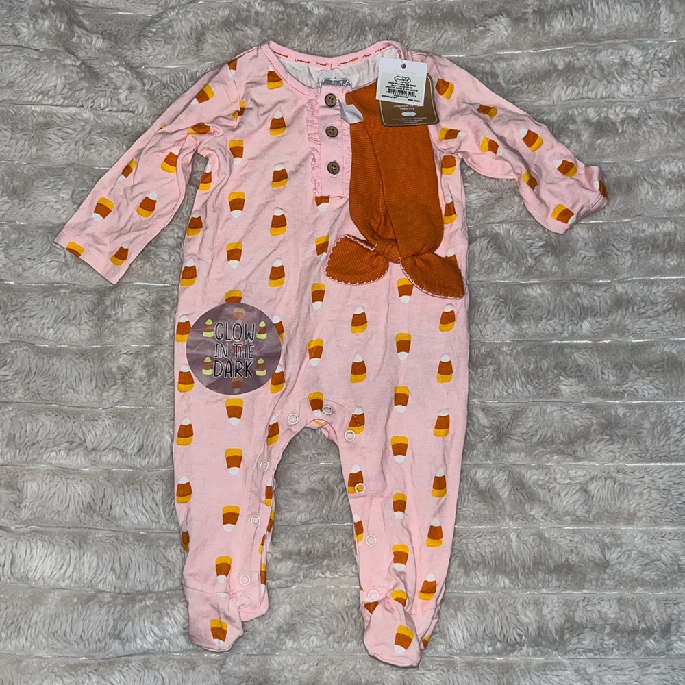 NWT Bamboo Candy Corn Glow Baby Sleeper And Headband Set